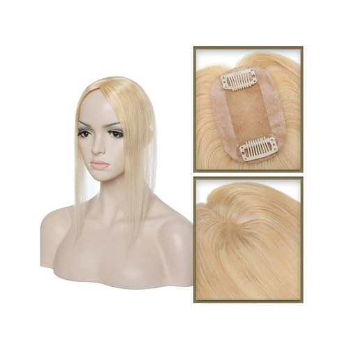 Haartopper für Frauen Haar-Topper aus echtem Menschenhaar, 6 x 9 cm, Mittelteil, Seidenbasis, Damen-Topper, Clip-in-Haarverlängerung, glattes Haarteil for Haarausfall, dünner werdendes Haar Haarteil T