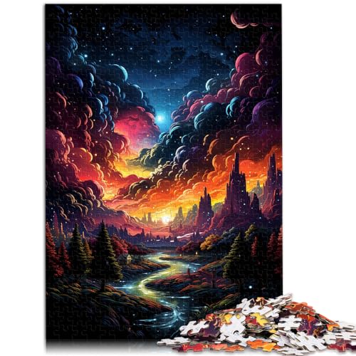 Puzzle für Puzzle, farbenfrohe psychedelische Weihnachtsnacht, 1000-teiliges Puzzle für Erwachsene, Holzpuzzle, Familienspaß-Puzzle, 1000 Teile (50 x 75 cm)