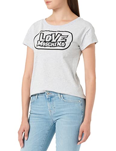 Love Moschino Damen Boxy Fit Short Sleeves With Skate Print T Shirt, Melange Light Gray, 42 EU