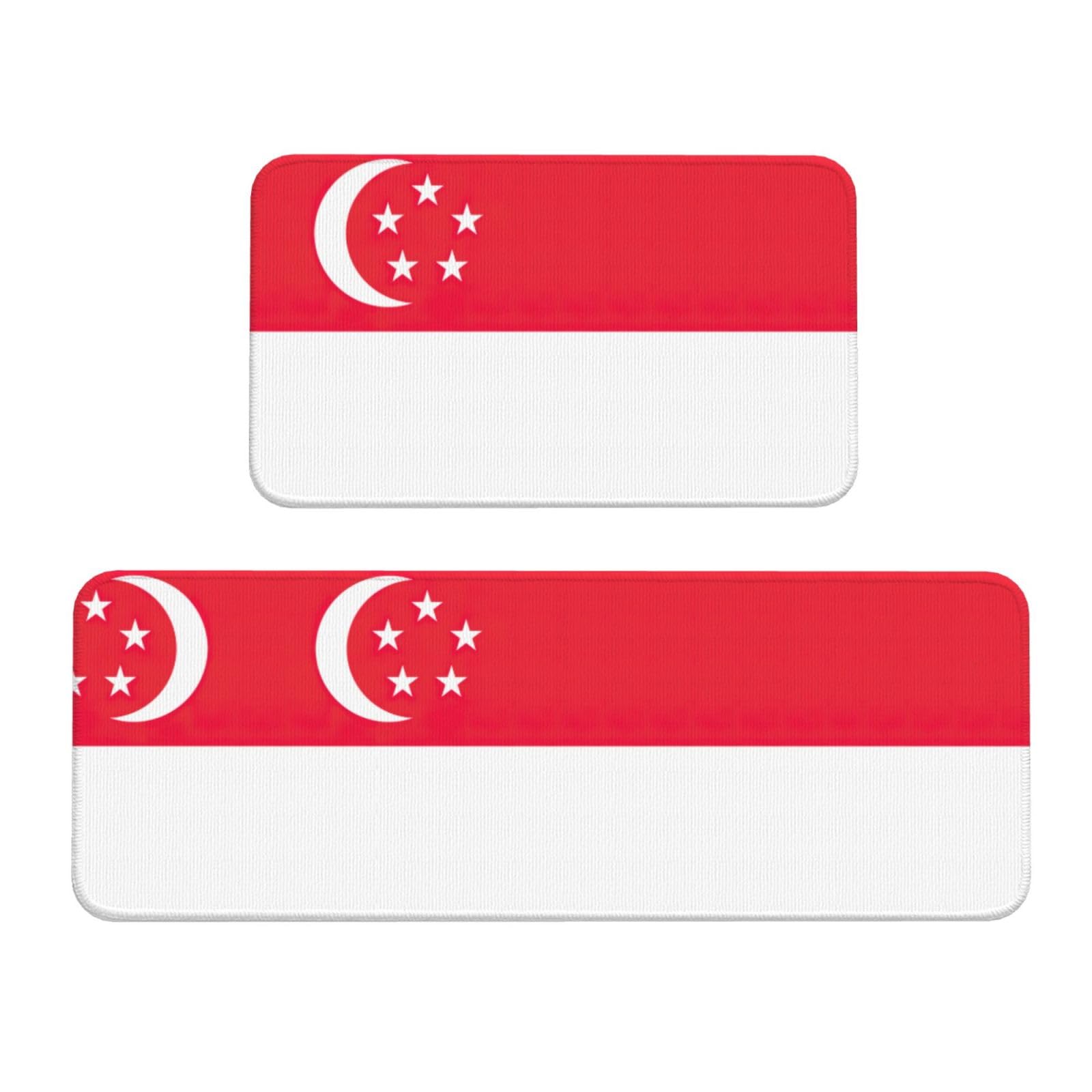 YQxwJL Küchenmatte, Motiv: Singapur-Flagge, rutschfest, wasserdicht, für Flur, Büro, 2 Stück