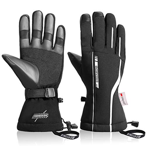 KINGSBOM Wasserdicht Ski- und Schnee-Handschuhe, 3M Thinsulate Winter Warm Touchscreen Snowboard Handschuhe für Herren & Damen - Schwarz & Silber(M)