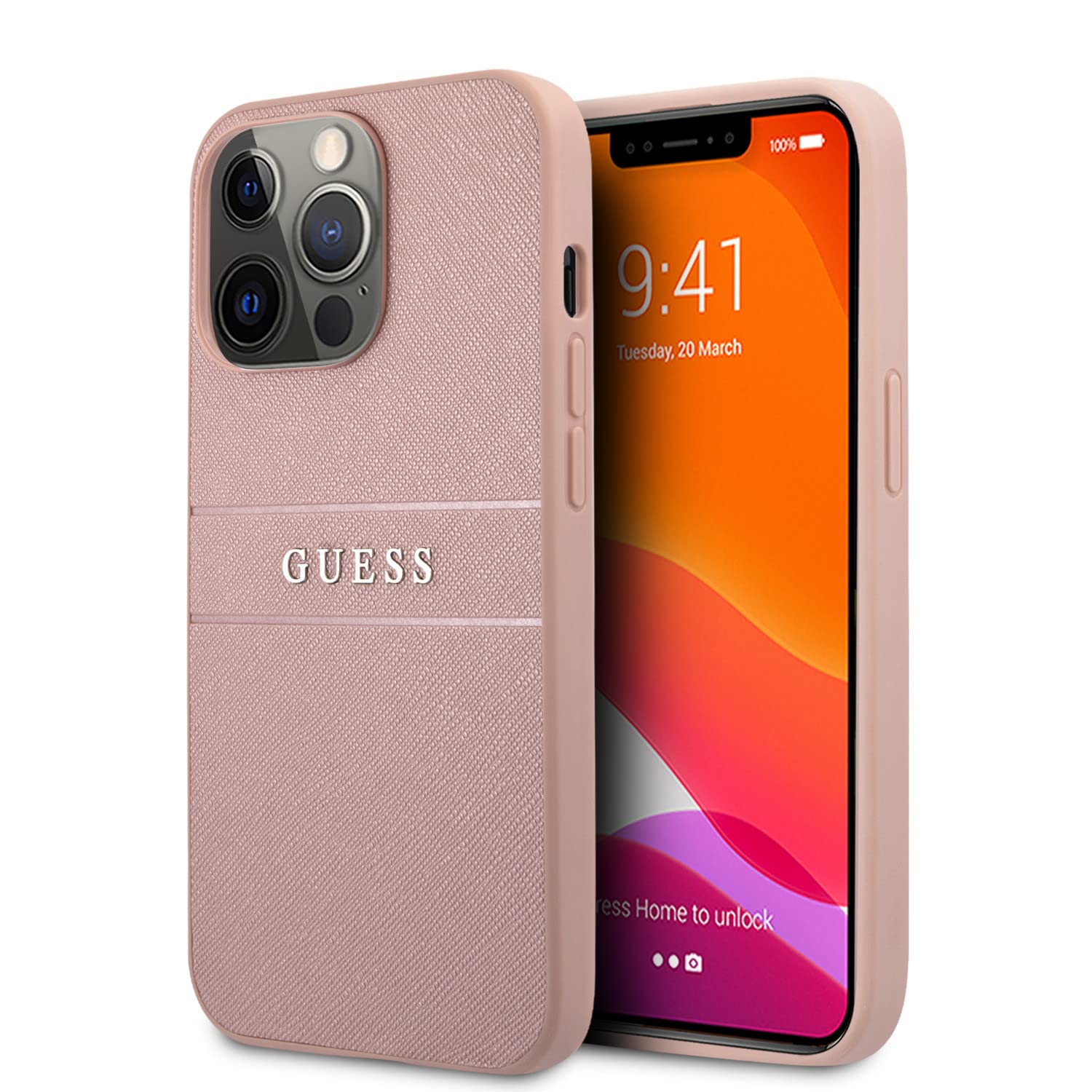 Guess GUHCP13LPSASBPI Hülle für iPhone 13 Pro / 13 6,1" rosa Saffiano Stripe