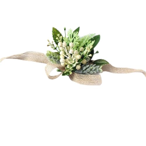 Ein Armband mit Blumen, ein Handgelenk mit Blumen Künstliche Grüne Pflanze Handgelenk Blume Palstic Sukkulenten Handgelenk Corsage Armband Brautbrosche Mann Boutonniere Kleid Zubehör (Color : Dwrist )