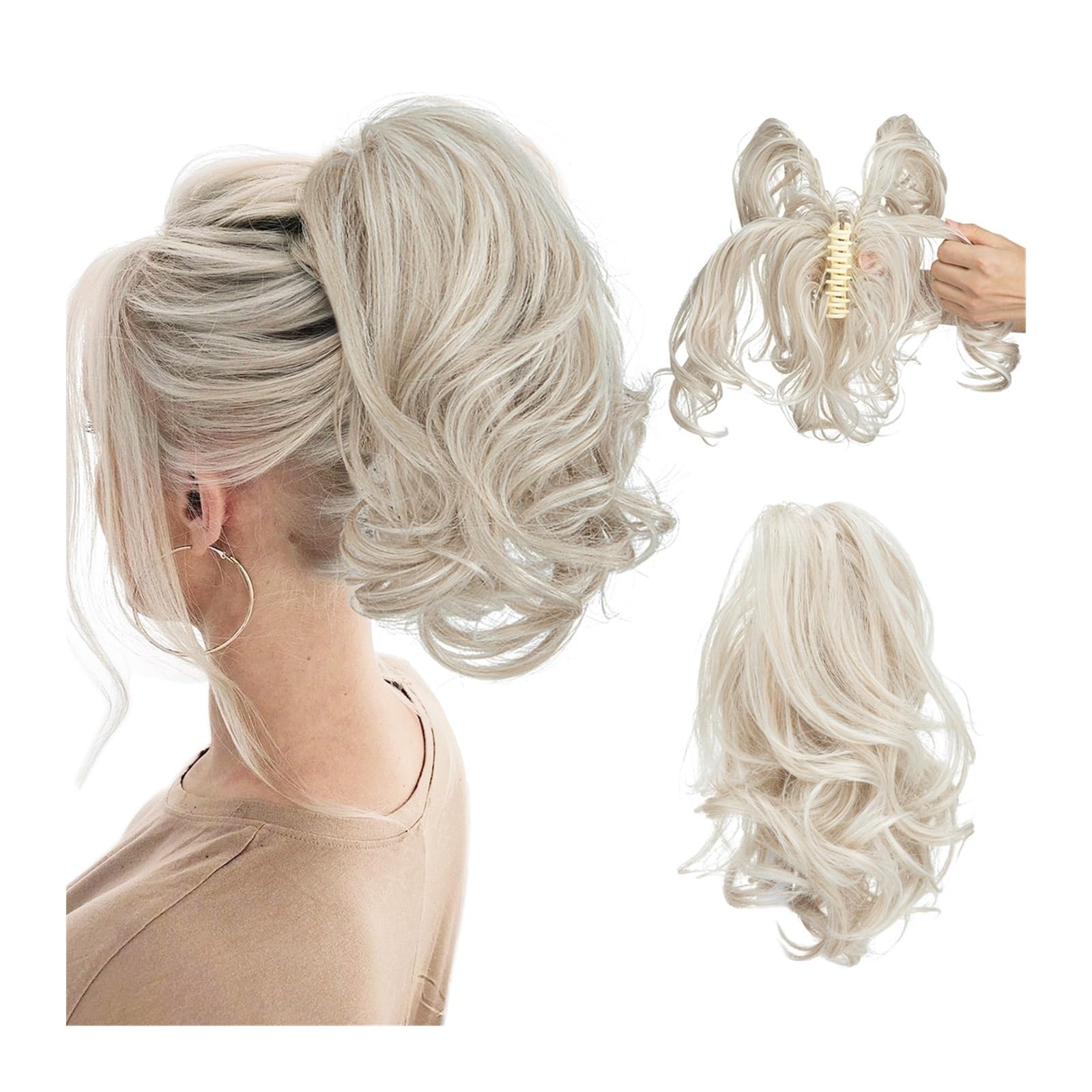 Haarteile Haarknoten Synthetische DIY Klaue Clip In Pferdeschwanz Haarverlängerungen Haarteil Haarknoten Gefälschte Schwarzblond Naturhaar Falscher Zopf for Frauen Brötchen Haare(Cold Blonde)