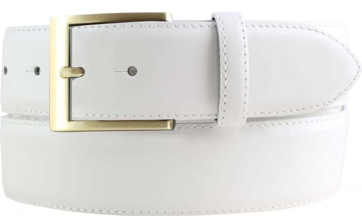 BELTINGER Lack-Gürtel aus Leder mit goldener Gürtelschnalle 4 cm | Glänzender Ledergürtel 40mm Herren | Eleganter Gürtel | Weiß 80cm