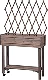 dobar® 58188e rollbares Hochbeet mit Rankgitter | Pflanzkasten auf Rollen | Blumenbeet aus Massiv-Holz | Schmales Kräuterbeet für Garten/Terrasse/Balkon | 79 x 28,5 x 130 cm | Grau