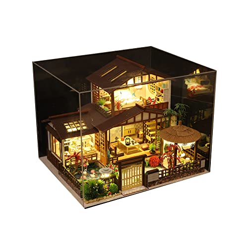 Miniaturhaus-Set aus Holz, Holz-Bausätze zum Bauen für Erwachsene, handgefertigtes Set im japanischen Stil, mit Musikbewegung und LED-Lichtern, Basteln zum Bauen für Erwachsene und Kinder