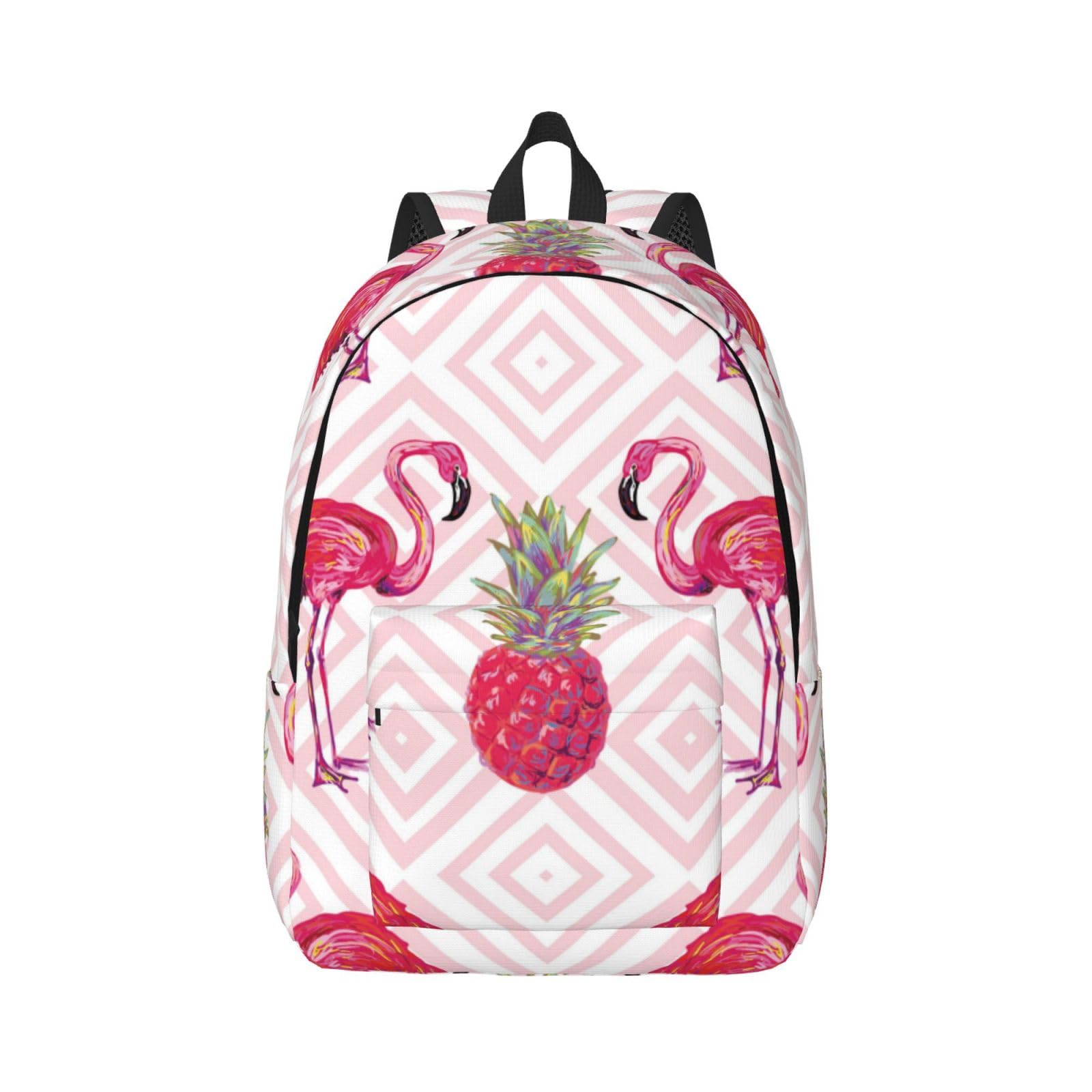 Wurton Flamingo Rosa Ananas Print Canvas Rucksack Unisex Niedlicher Rucksack Für Reisen Sport Ästhetische Lässige Rucksack, Schwarz , S