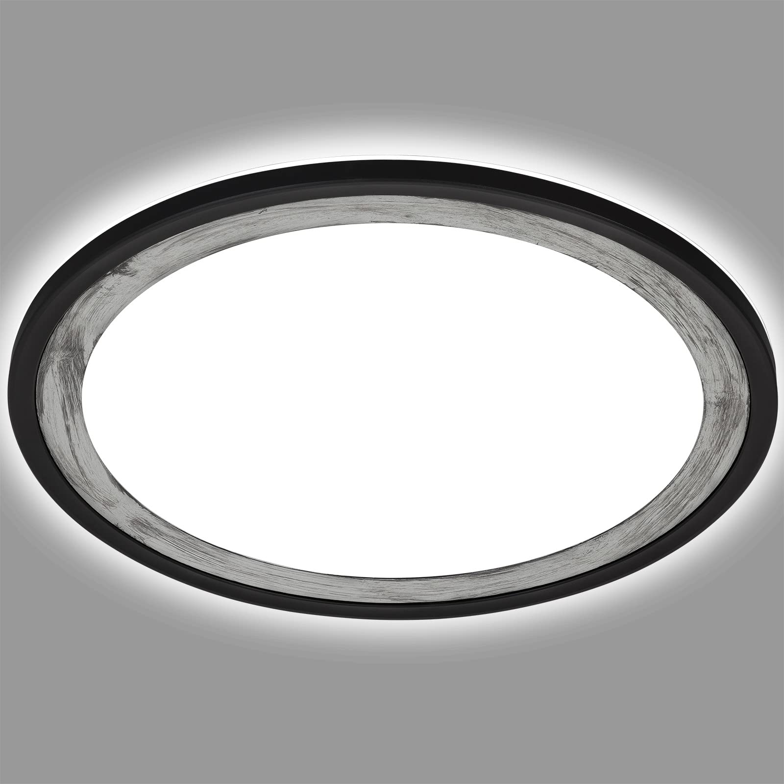 BRILONER Leuchten - LED Deckenlampe mit Backlighteffekt, Slim LED Deckenleuchte, Ultra Flach, Silver-Crafted, neutralweißes Licht, Ø293 mm, Schwarz