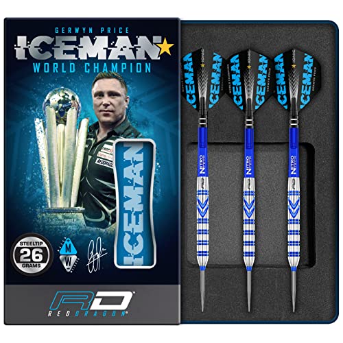 RED DRAGON Gerwyn Price 26 Gram - Tungsten Steel Darts Set with Flights and Stems