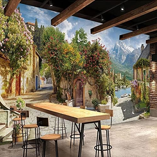 Poster Vintage Stadtbild Cafe Restaurant Malerei 3D Tapeten Wanddekoration Fototapete Sofas Wohnzimmer Wandbild Schlafzimmer-250cm×170cm