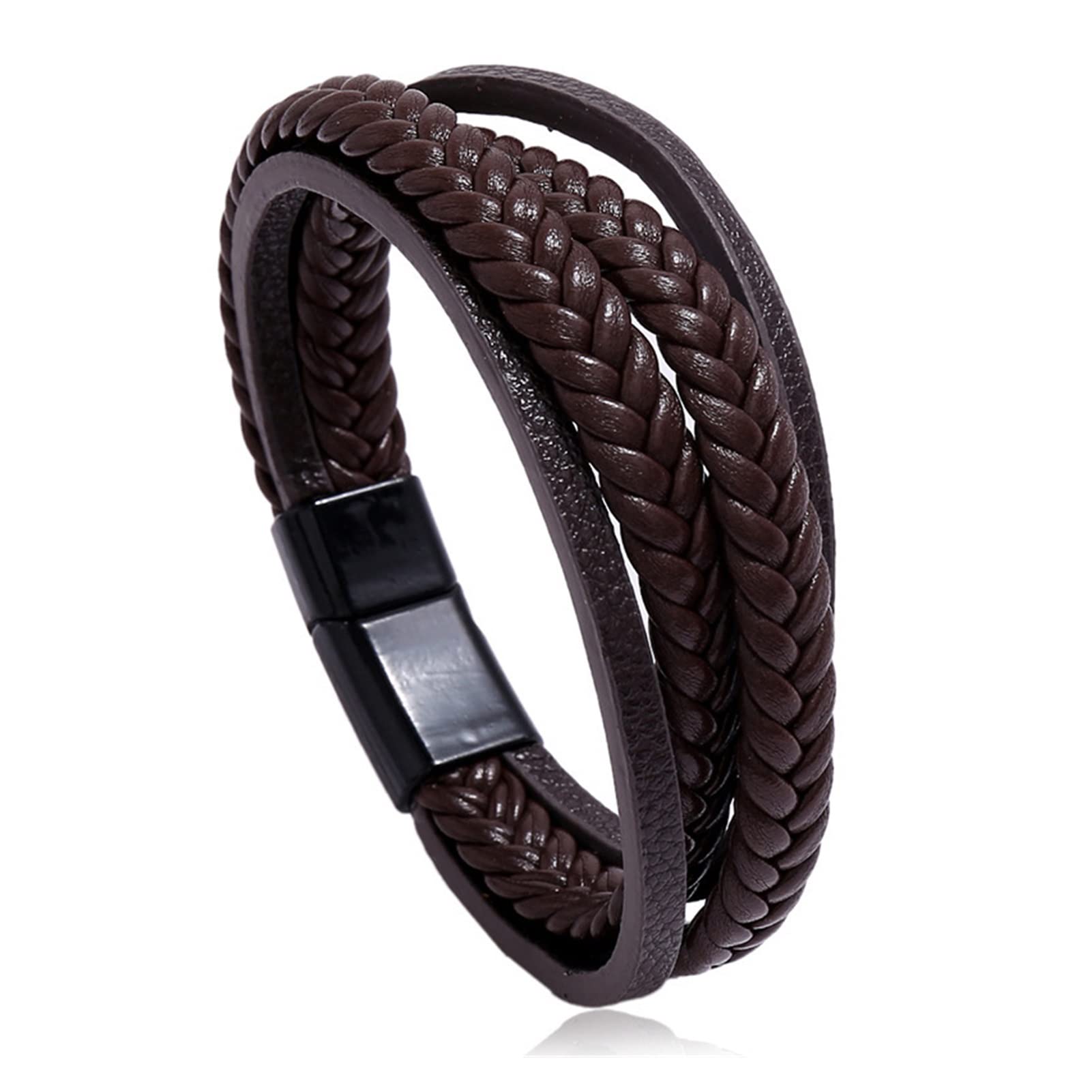 YIHANSS Armband Armband für Männer Mehrschichtige Lederarmreifen Magnetverschluss PU Geflochtenes Wickelarmband Trendy Armband Damenschmuck (Größe: Schwarz Braun)