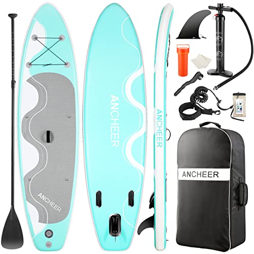 Aufblasbares 320 cm lang Stand Up Paddle Board mit strapazierfähigem SUP-Zubehör, Rucksack, Leine, Paddel und Handpumpe, unterer Finne, wasserdichter Tasche, Reparaturset, Allround-Board