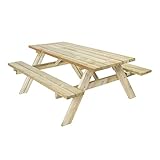 AXI Julie Picknicktisch aus Holz in Naturfarben für 6 Personen | Picknick Tisch/Picnic Table/Picknickbank für Erwachsene | Set für den Garten | 177 x 154 cm.