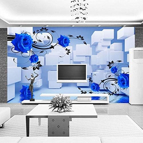 XLMING Geometrischer Quadratischer Raum Mit Dreidimensionalen Blauen Reliefblumen 3D Tapeten Home Esszimmer Sofa Schlafzimmer Wohnzimmer TV Hintergrund-430cm×300cm