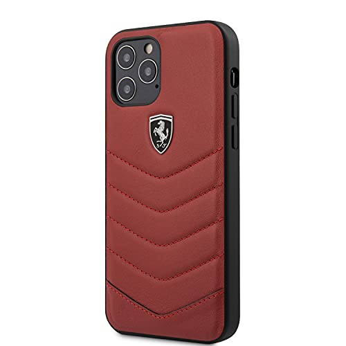 Ferrari Off Track Schutzhülle für iPhone 12 / iPhone 12 Pro, Leder, gesteppt, Rot