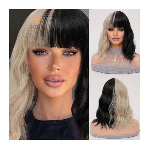 Perücke für Frauen Täglicher Gebrauch Damen Urlaub Party Hochwertige natürliche schwarze Perücke Lange lockige Bob synthetische hitzebeständige Perücke Natürliche gewellte Ponyperücke Human Hair Wig(B