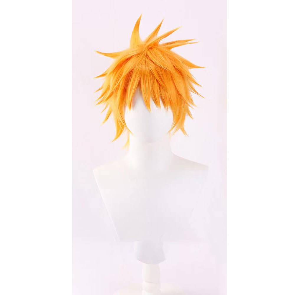 WCCNKK Anime Cosplay Perücke, BLEACH Kurosaki Ichigo Perücke, Orangefarbenes Kurzes Haar, Mit Perückenkappe, Für Party Halloween Comic-Ausstellung, Dekoratives Geschenk