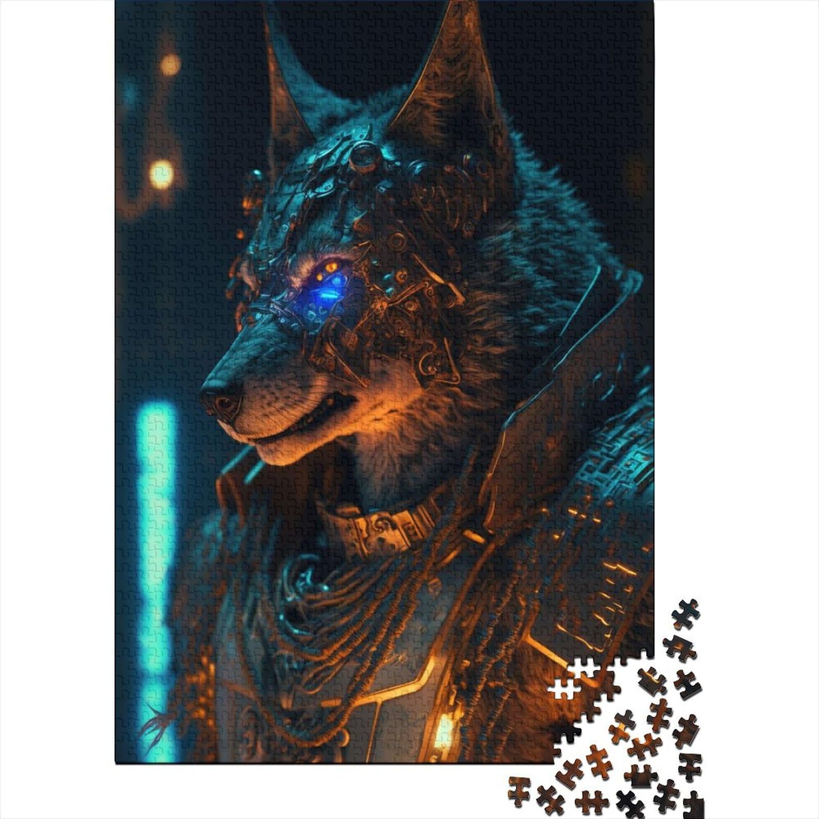 Future Wolf Holzpuzzle Puzzle für Erwachsene und Teenager, 1000 Teile Puzzle für Erwachsene, Puzzle für Familienaktivitäten (Größe 29,53 x 19,69 Zoll)