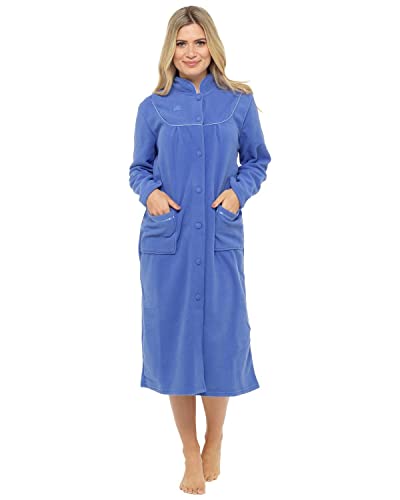 Damen Bademantel, Fleece, Größen 38 bis 56, mit Knopftaschen, blau, 50