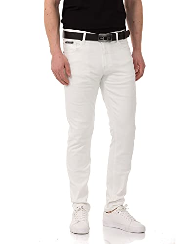 Cipo & Baxx Herren Jeanshose Slim Fit, Stretch Denim Pants im Basic-Look, 98,5% Baumwolle Jean Hose für Männer, Casual-Look Klamotten für Herren, CD820, White, W34 L34