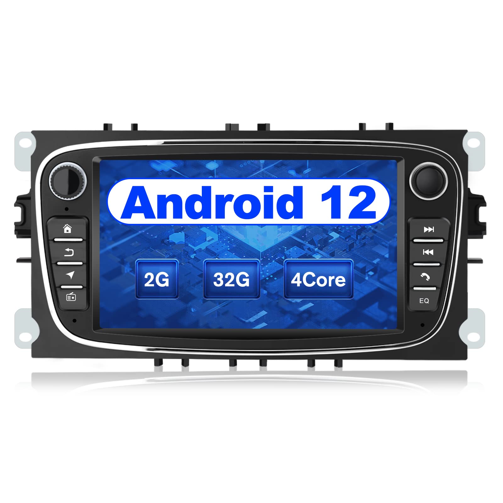 AWESAFE Android Autoradio für Ford Focus Mondeo S-Max C-Max Galaxy, Android 12 Radio mit Navi Carplay Android Auto unterstützt Lenkrad Bedienung Bluetooth Mirrorlink FM RDS - Schwarz