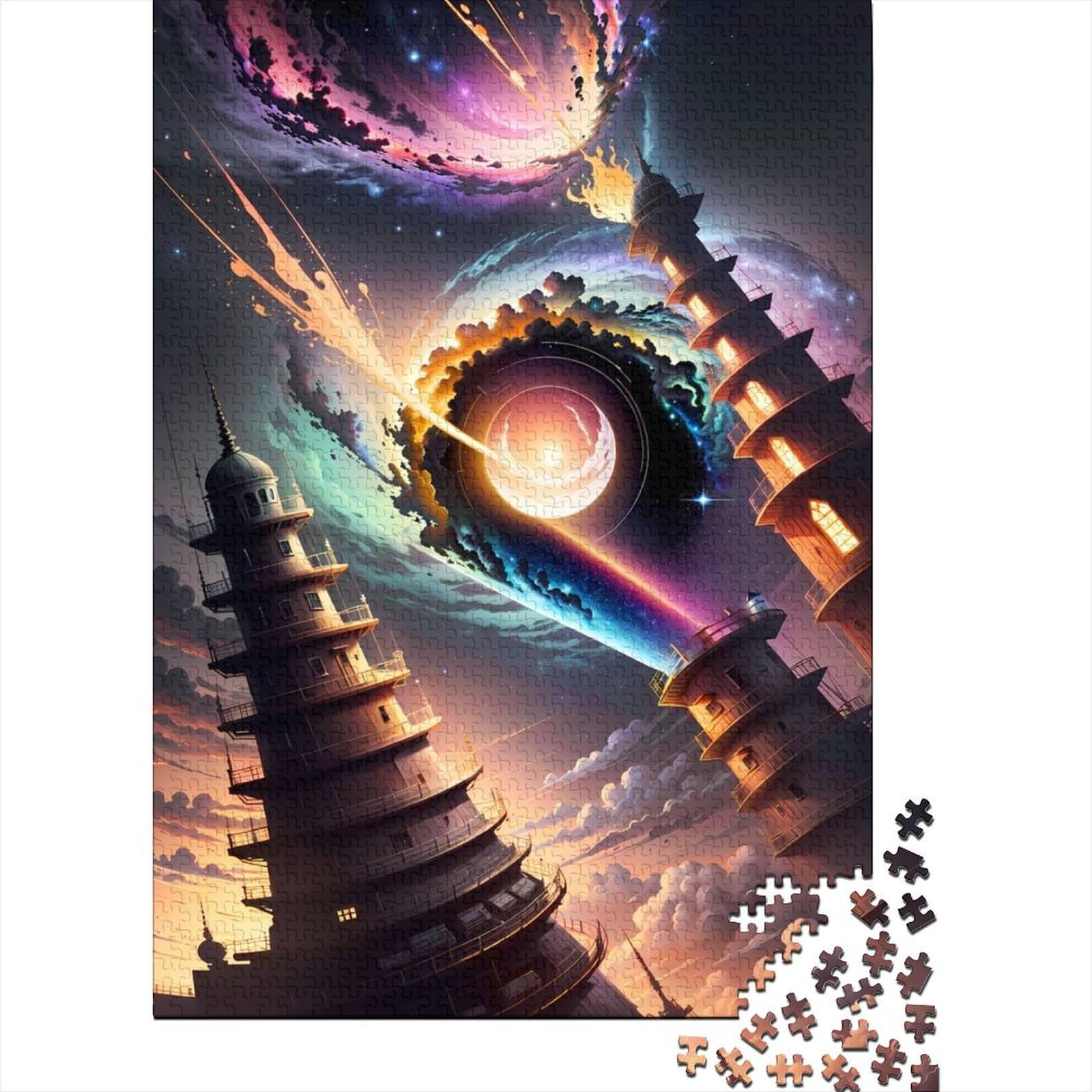 Black Hole Tower Space Puzzle 1000 Teile für Erwachsene Holzpuzzles für Teenager Geschenke ganze Familie und die 75x50cm