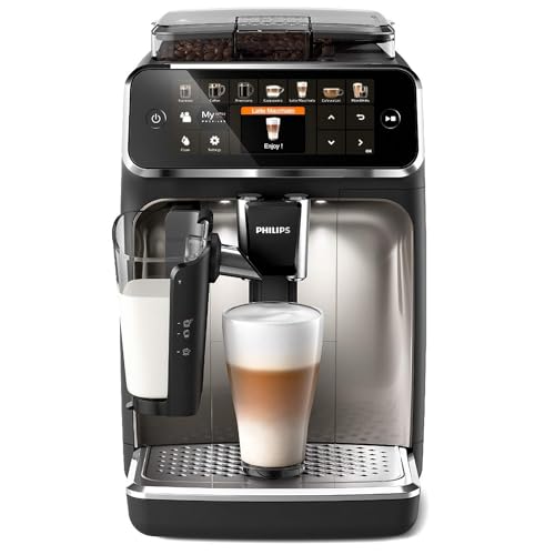 Philips 5400 Serie EP5447/90 Kaffeevollautomat, 12 Kaffeespezialitäten (LatteGo Milchsystem) Matt-Schwarz/Verchromte Arena