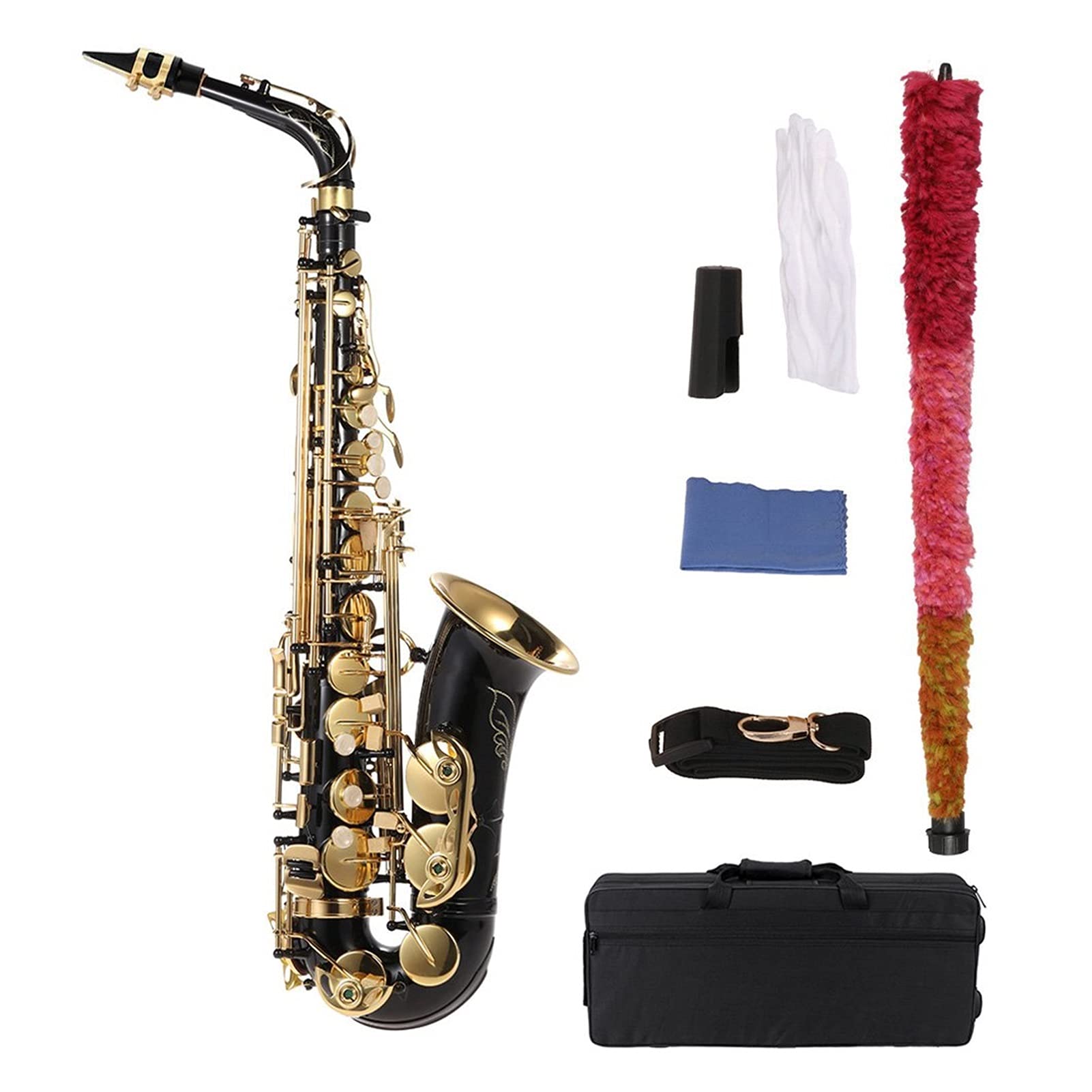 Es- Alt Saxophon Messing Lackiert Gold E Wohnung Sax 82Z Schlüsselart Holzblasinstrument Mit Reinigungsbürste Stoffhandschuhe Strap