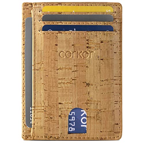 Corkor Geldbörse Herren Vegan Minimalistische Brieftasche Korkleder RFID Schutz Rustic