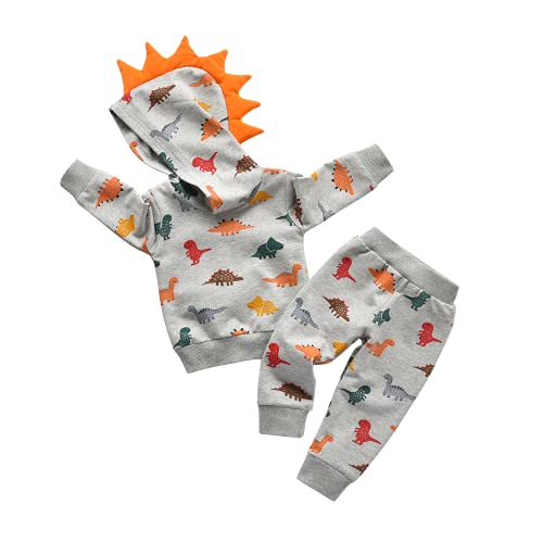 Tinykeke Baby Jungen Bekleidungssets Kleinkind Kapuzen Sweatshirt mit Dinosaurier-Print + Hosen 2 tlg Babykleidung Set 3-6 Monate