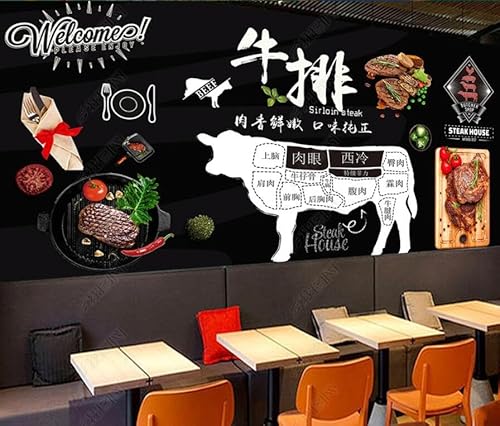 tyujlkjddlf Tapete Wandbild 3D Benutzerdefinierte Tafel Kreide Graffiti Barbecue Shop Restaurant Barbecue Fast Food Steak Hintergrundwand-200Cmx140Cm