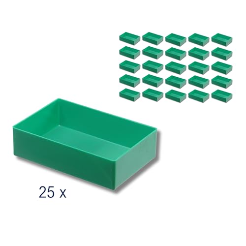 Hünersdorff 25 St. Einsatzbox 162 x 108 x 45mm (L x B x H) - Einsatzkasten Set- zur individuellen Bestückung von Sortimentskästen, Kleinteile-Koffern, Schubladen und Schränken - Grün