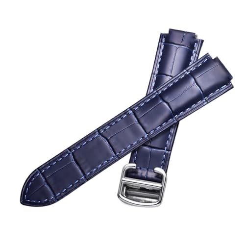 NEYENS Handgefertigtes blaues schwarzes Aligator-Krokodilhaut-Armband für Cartier Blue Balloon Handgelenk-Armband, Depolyment-Verschluss, 20 mm, Achat