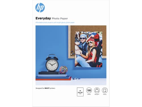 HP Inkjetpapier Everyday Photo Paper, A4, 200 g/m², weiß, glänzend (100 Blatt), Sie erhalten 1 Packung á 100 Blatt