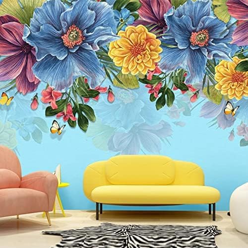 XLMING Vintage Handgemalte Blaue Blumen 3D Tapete Home Dekoration Wohnzimmer Sofa Schlafzimmer Tv Hintergrund Wand-200cm×140cm