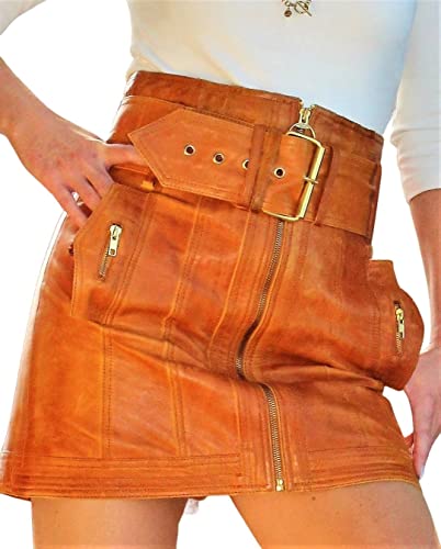 A-Style Lederrock in ECHT-Leder mit breitem Gürtel in Cognac Modell: Charlotte (as3, Alpha, m, Regular, Regular)