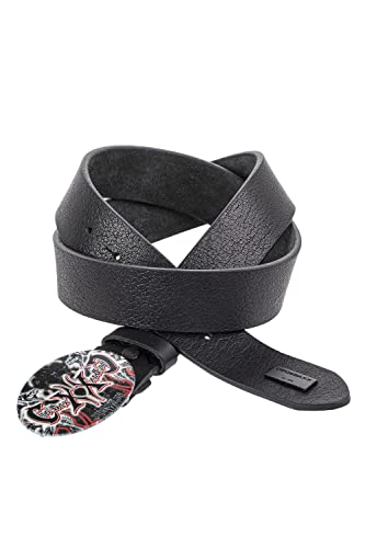 Cipo & Baxx Herren Ledergürtel Belt Schlangenprint Oval Schließe Markenbadge Rockig Gürtel CG203 Schwarz Gr.105