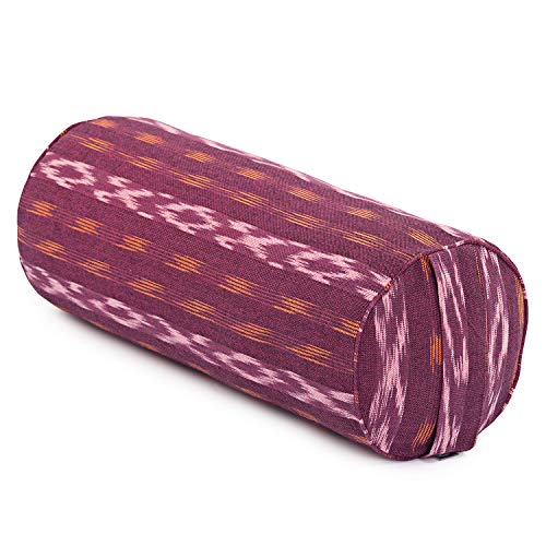 Bodhi Yoga Bolster Ø 23 cm | Ethno Collection | Runde Yogarolle aus 100% Baumwolle | Dinkelfüllung aus Bio-Dinkelspelzen | Yogakissen für Pilates & Yin Yoga | Yogabolster aus Ikat-Webstoff