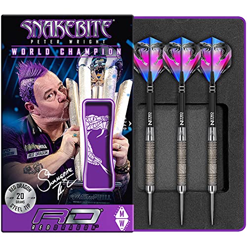 RED DRAGON Peter Wright Snakebite Euro 11 Element 20g Tungsten Darts mit Flights und Schäfte