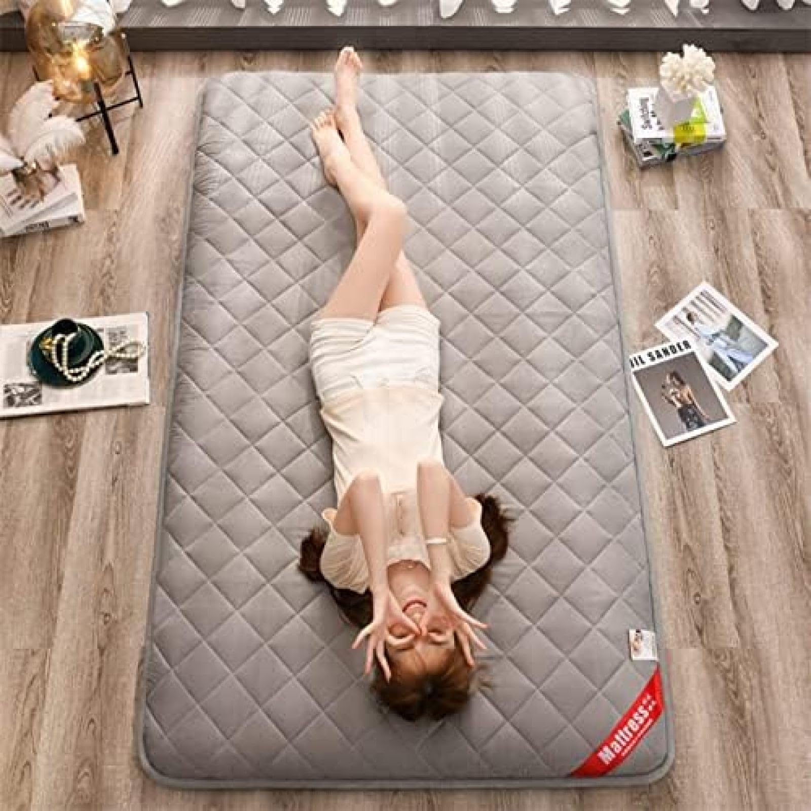 Japanische Tatami-Bodenmatte, Schlafbett, Faltbare Futon-Matratzenauflage, bequeme tragbare Klappbett-Gästematratze, grau, 1,0 x 2,0 m