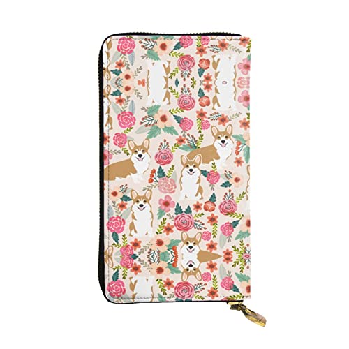 DMORJ Corgi Floral Flowers Spring Garden Leather Long Clutch Wallet : 7.48x4.13 Inch Comfortable Lightweight Waterproof Durable Nice Gift, Black, One Size, Schwarz , Einheitsgröße