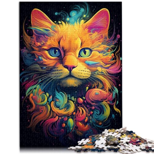 Puzzle-Geschenk, bunte psychedelische Katze, Puzzle 1000 Teile für Erwachsene, Holzpuzzle, Spielzeug, Puzzle, Lernspiele, Stressabbau-Puzzle, 1000 Teile (50 x 75 cm)