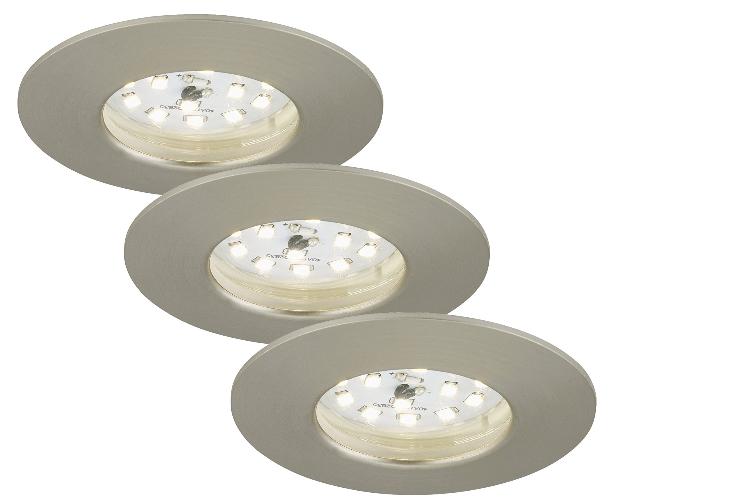 Briloner Leuchten 7231-032 LED Einbauleuchte, dimmbar, LED Strahler, Spots, Wohnzimmer, LED 230v, 5,5 Watt, 470 Lumen, Badezimmer / Bad geeignet IP44, energiesparend, 3er-Set, rund, matt-nickel