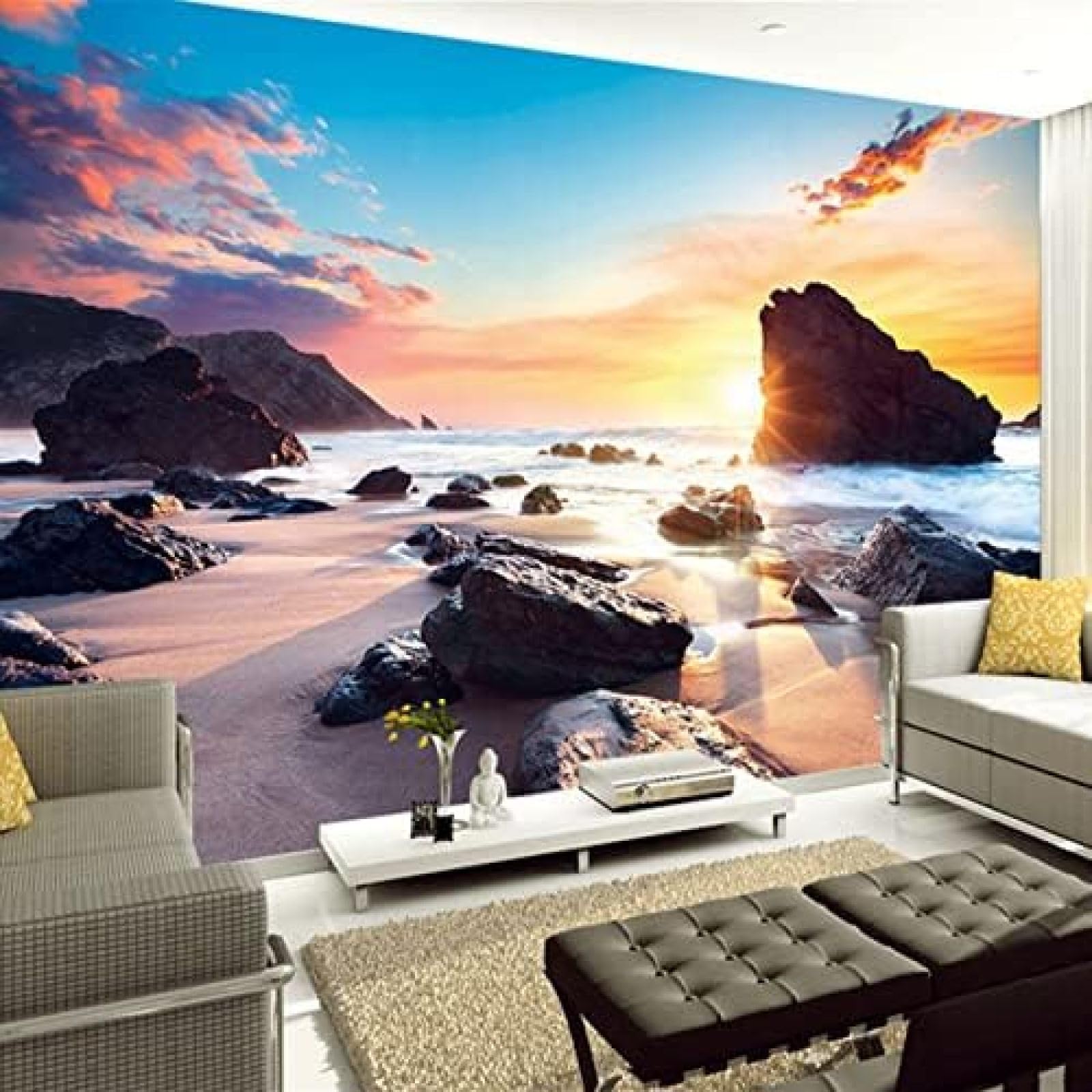 XLMING Sonnenuntergang Meerblick Sunny Beach 3D Tapete Wohnzimmer Sofa Schlafzimmer Esszimmer Home Dekoration Wand-400cm×280cm