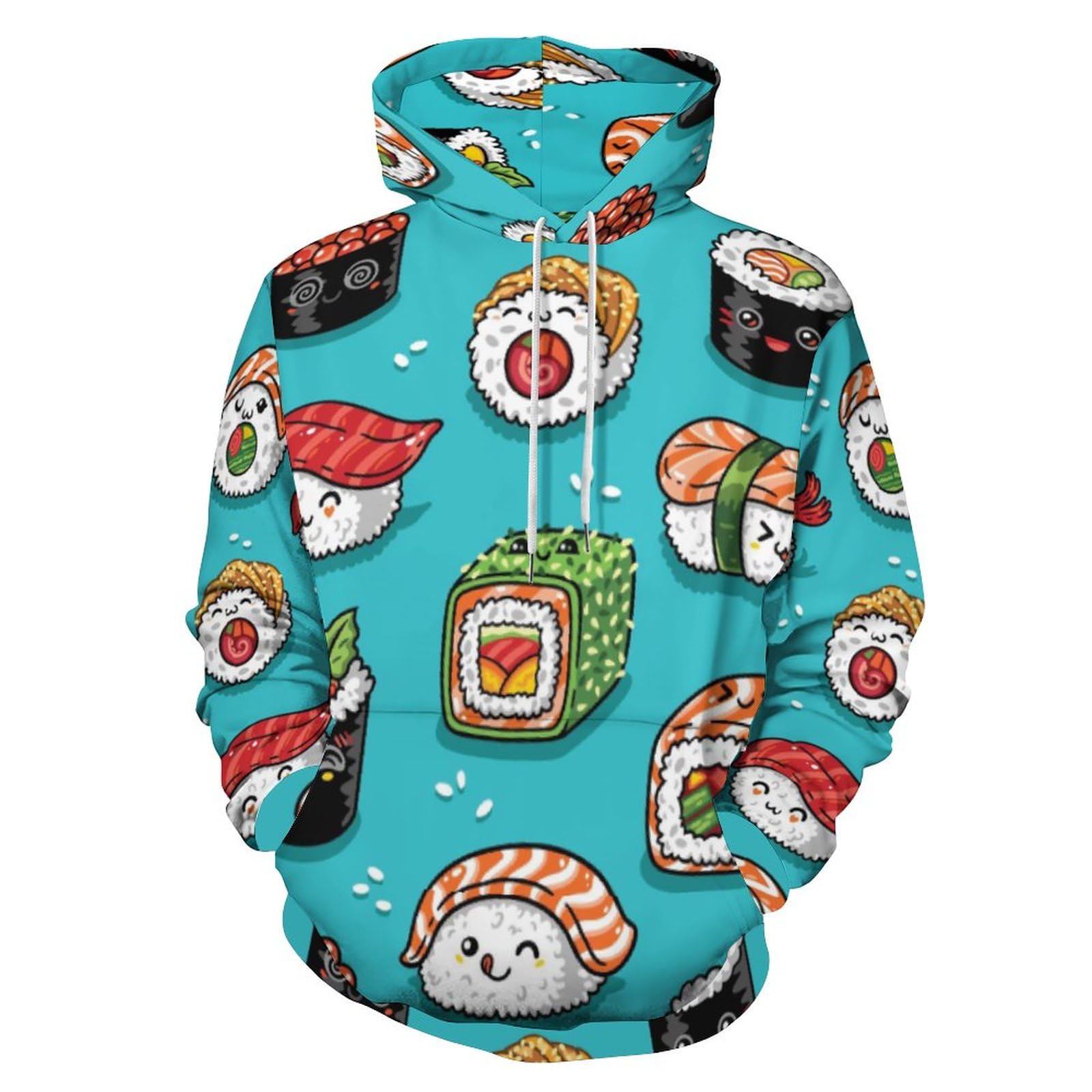 HABXNJF Kapuzen-Sweatshirt, Sushi-süßer Stil, Hoodie, modischer Kapuzenpullover mit Tasche für Herren und Damen, Sushi Cute Style, M