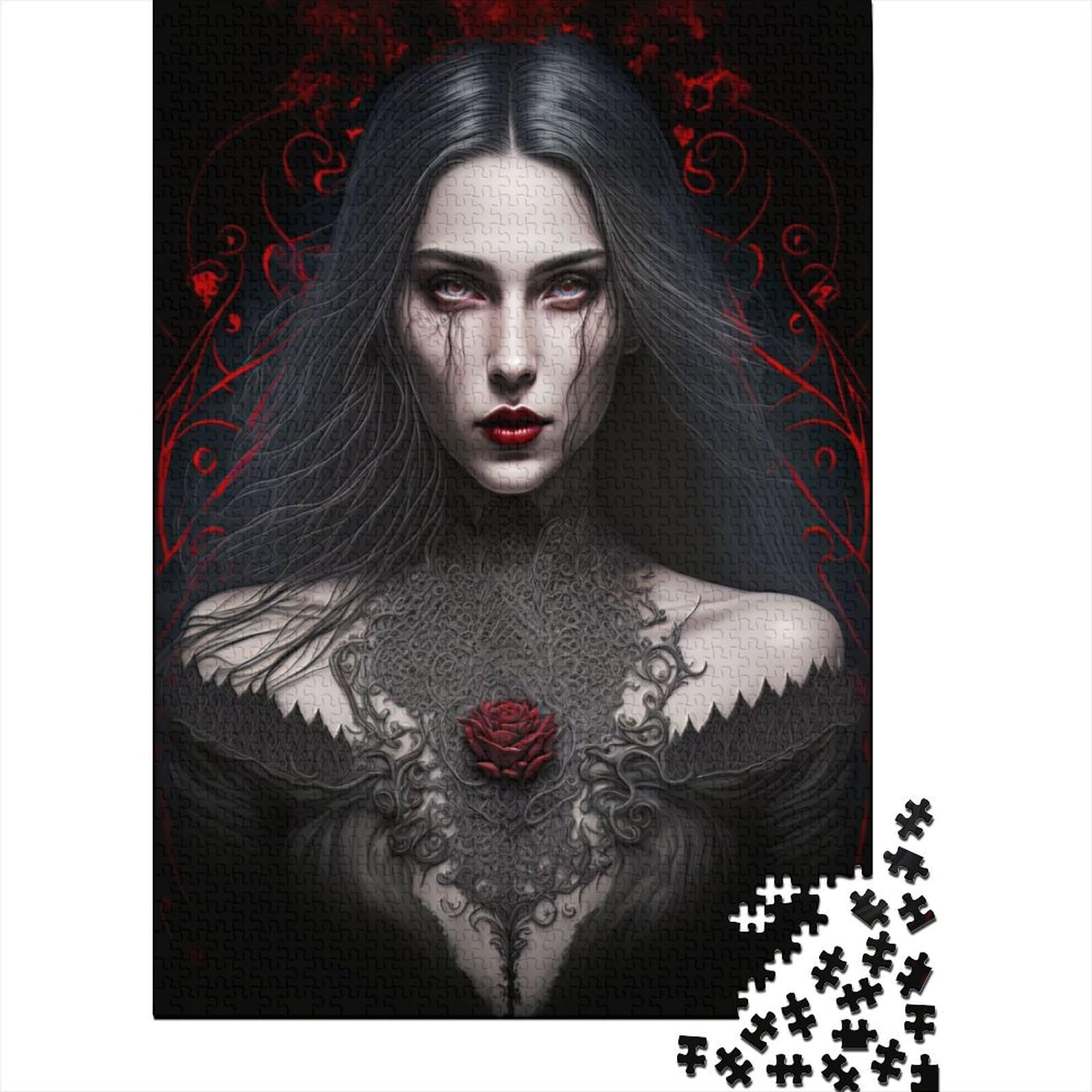 Gothic Ghost of Darkness Holzpuzzle für Erwachsene, 1000-teiliges Puzzle für Erwachsene Teenager, pädagogisches Stressabbau-Spielzeugpuzzle (Größe 29,53 x 19,69 Zoll)