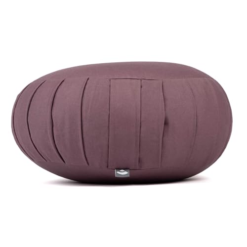 Bodhi Meditationskissen Zafu ECO | Klassisches Traditionelles Yogakissen Rund mit Dehnfalten | Bezug aus 100% Bio-Baumwolle | Hohes Yoga Sitzkissen mit Bio Dinkelfüllung | Sitzhöhe 20 cm