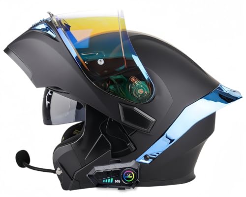 Modularer, Hochklappbarer Integral-Motorradhelm Mit Bluetooth, ECE-Geprüft, Für Herren Und Damen, Integralhelm Für Roller, Doppeltes Antibeschlag-Visier C,S55-56CM