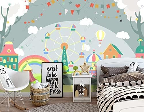 XLMING Cartoon Stadt Architektur Wand Kinderzimmer Küche Esszimmer Arbeitszimmer Wohnzimmer TV Hintergrund Wand 3D Tapete-300cm×210cm